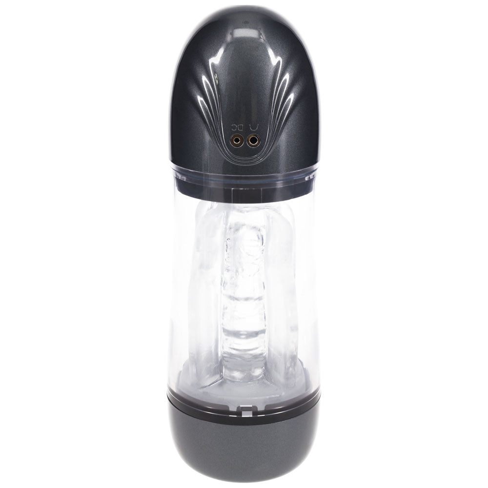 PUMPED SonicPull - Gunmetal - Gunmetal Grey/Clear USB Rechargeable Sucking And Vibrating Auto Masturbator-PMP066GUN