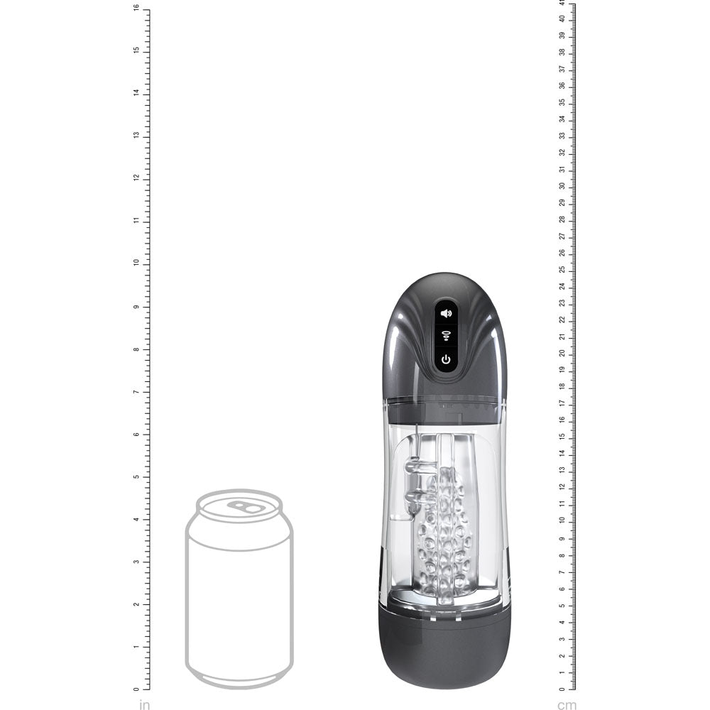 PUMPED SonicPull - Gunmetal - Gunmetal Grey/Clear USB Rechargeable Sucking And Vibrating Auto Masturbator-PMP066GUN