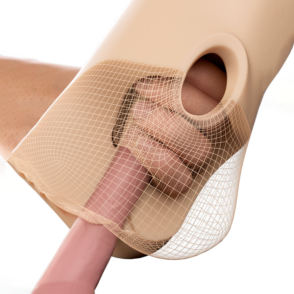 PDX Plus Double Pounder Vibrating Squeeze Stroker - Flesh - Flesh USB Rechargeable Vibrating Vagina Stroker-RD434-21