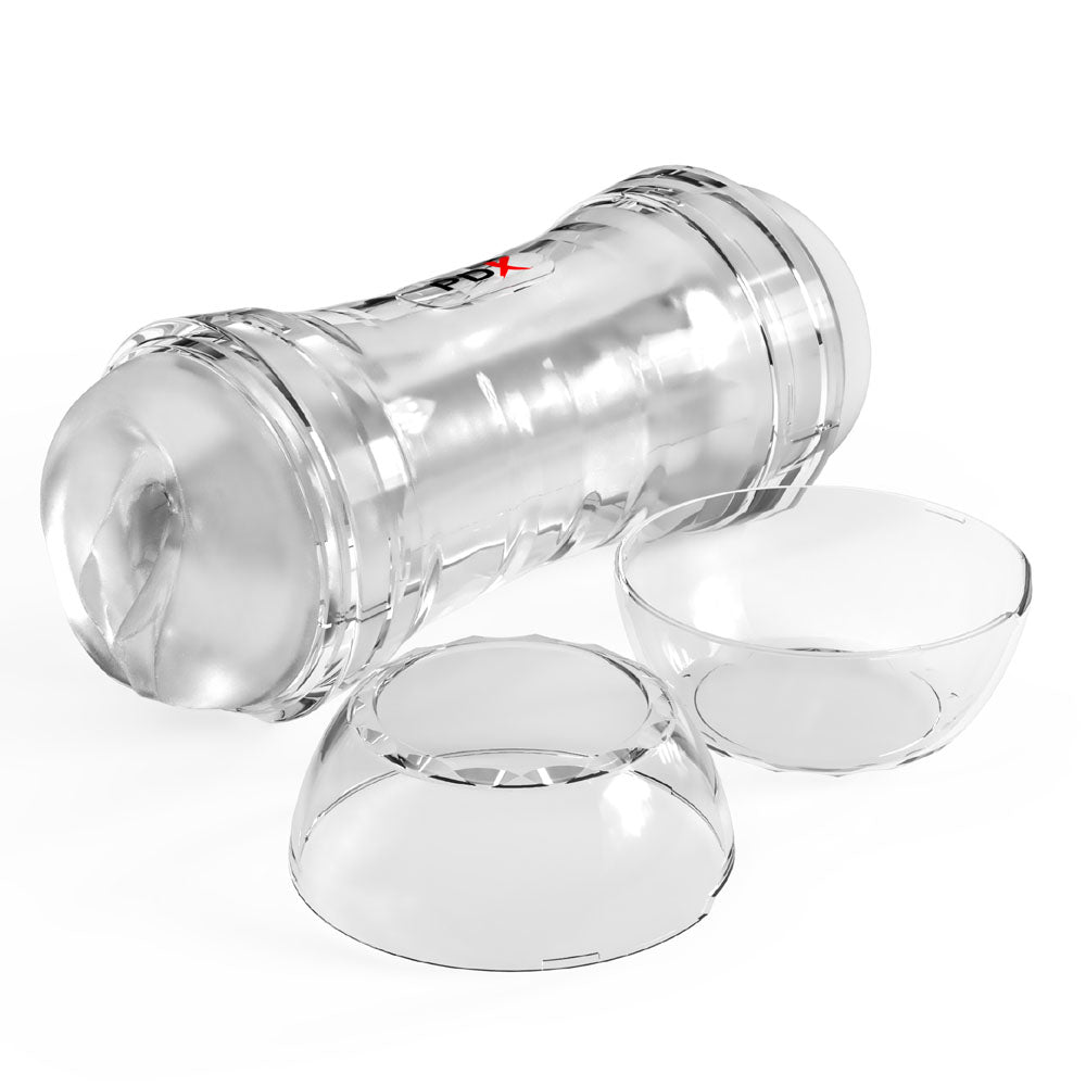 PDX Wet Pussies Super Flip-A-Pussy Over - Clear - Clear Dual Ended Self Lubricating Stroker (Va