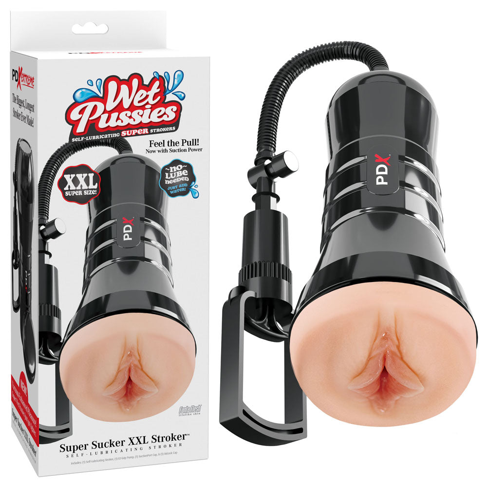 PDX Wet Pussies Super Sucker XXL Stroker - Flesh - Flesh Vagina Stroker with Suction Pump-RD448-21