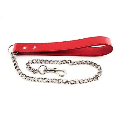 Leather Dog Lead with Chain - Red-RDL1136-RD
