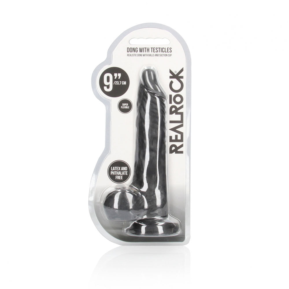 REALROCK 9 Realistic Dong with Balls - Black - Black 22.9 cm Dong - REA096BLK