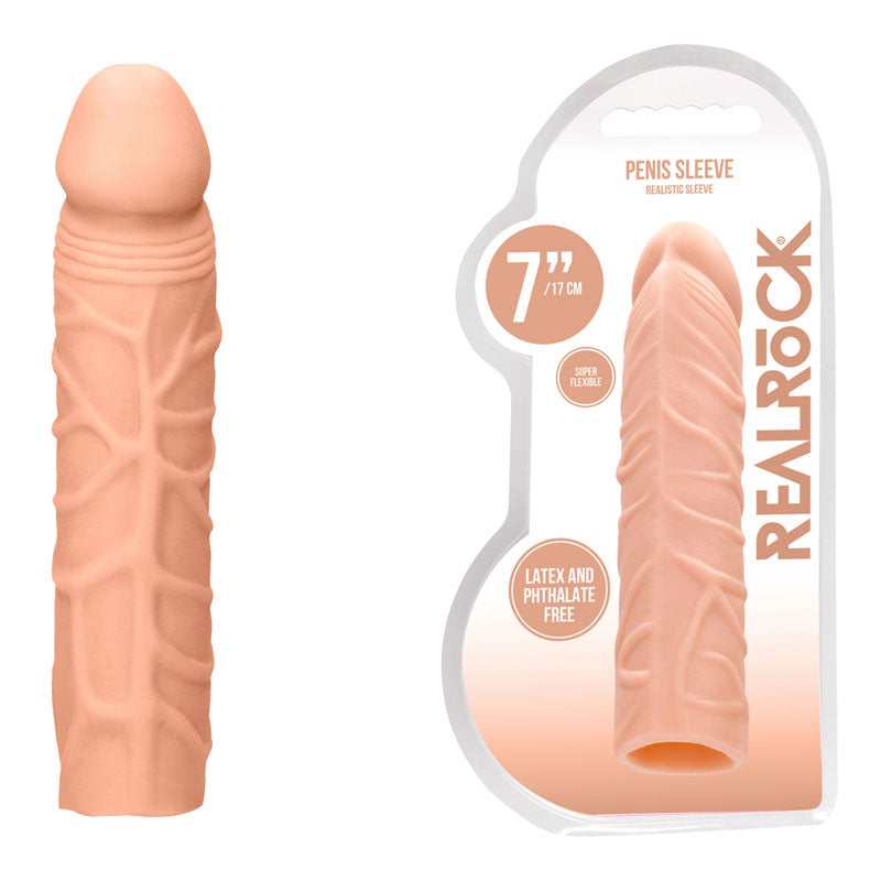 REALROCK 7 Penis Extender - Flesh 17.8 cm Penis Extension Sleeve - REA104FLE