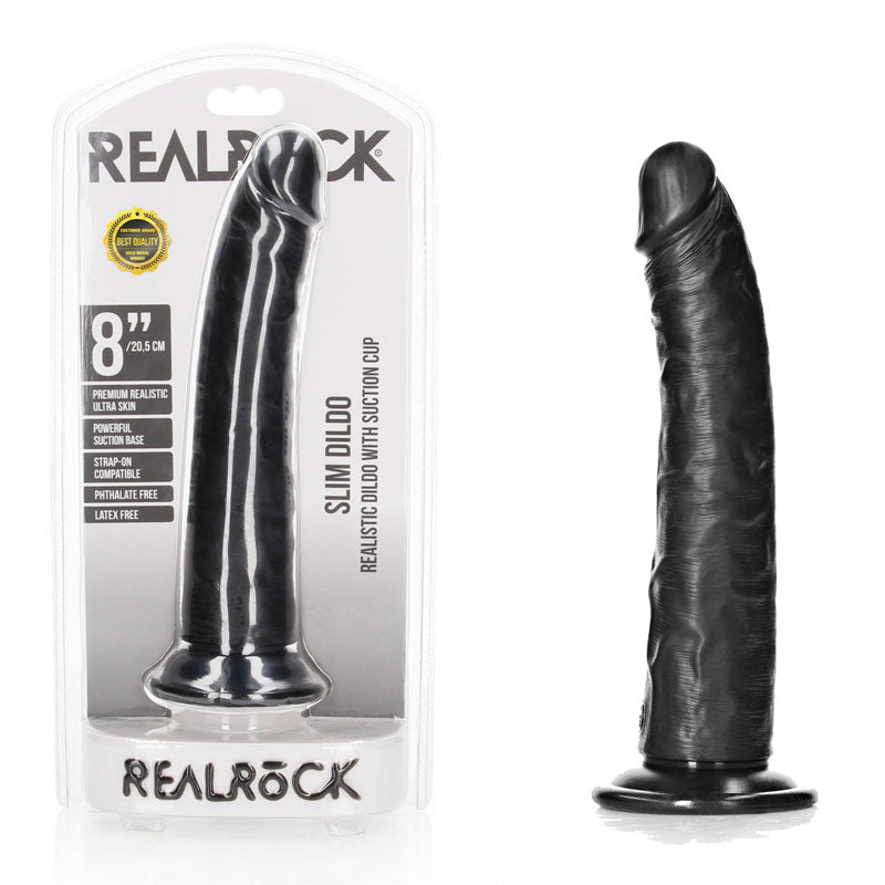 REALROCK Realistic Slim Dildo with Suction Cup - 20.5cm - Black 20.5 cm (8) Dong - REA115BLK