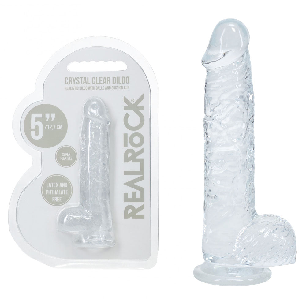 REALROCK 5 Crystal Clear Dildo with Balls - Clear - Clear 14.7 cm Dong - REA208TRA