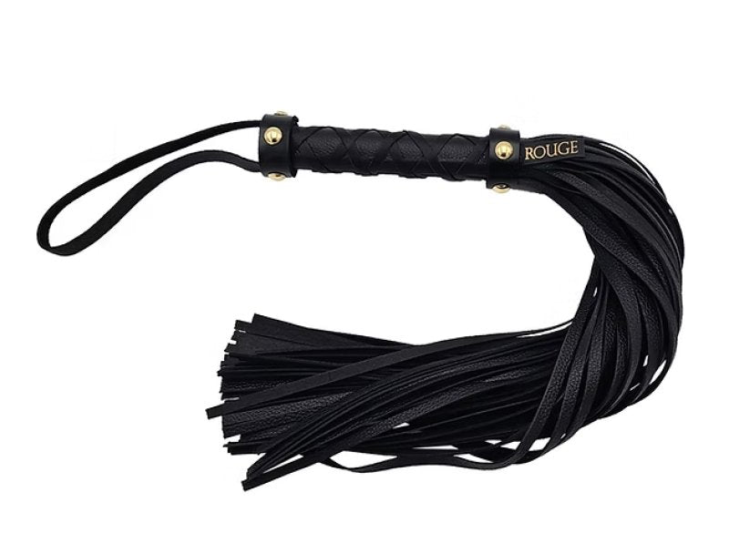 Rouge Leather Studded long flogger with gold accents-RFSL1166BG