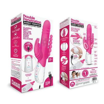 Rabbit Essentials Rechargeable Double Penetration Rabbit - Hot Pink-RR-005PNK