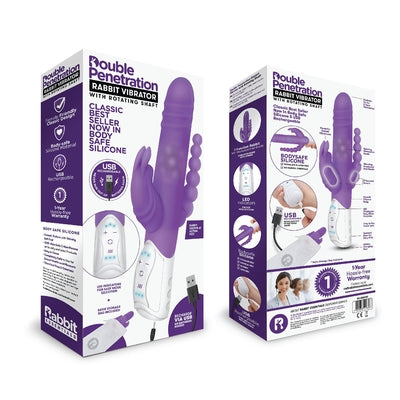 Rabbit Essentials Rechargeable Double Penetration Rabbit - Hot Purple-RR-005PUR