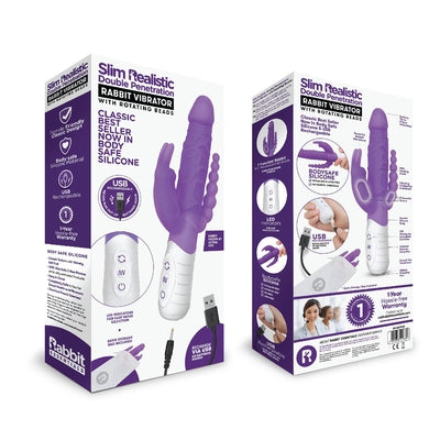 Rabbit Essentials Rechargeable Slim Double Penetration Rabbit - Hot Pu...-RR-007PUR