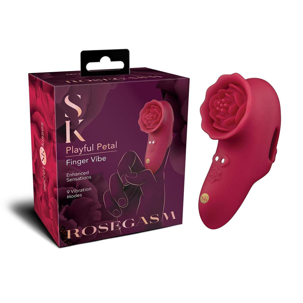 Secret Kisses ROSEGASM PLAYFUL PETAL - Red USB Rechargeable Finger Stimulator - SK1047