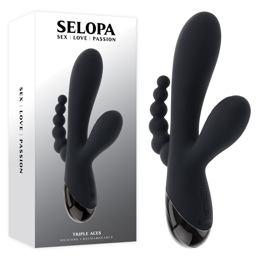 Selopa TRIPLE ACES - Black 19.7 cm USB Rechargeable Triple Stimulator Vibrator-SL-RS-6640-2