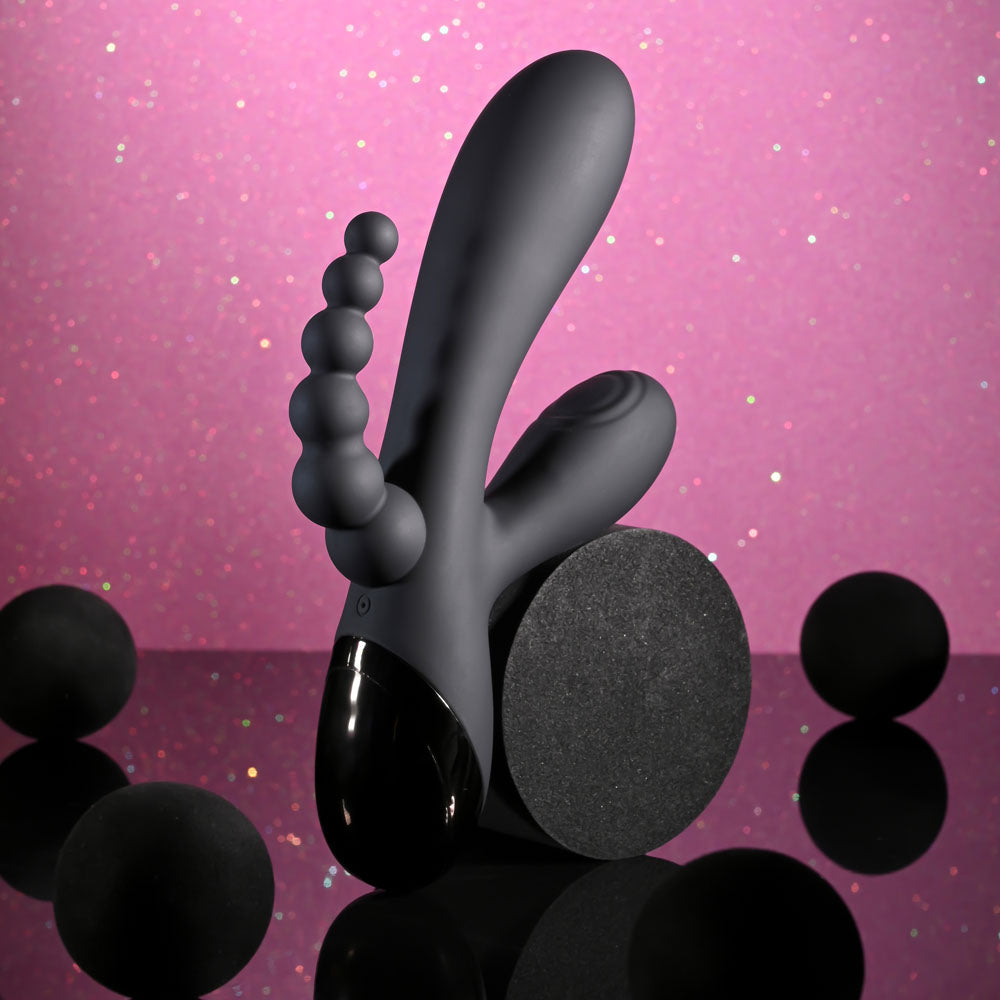 Selopa TRIPLE ACES - Black 19.7 cm USB Rechargeable Triple Stimulator Vibrator-SL-RS-6640-2