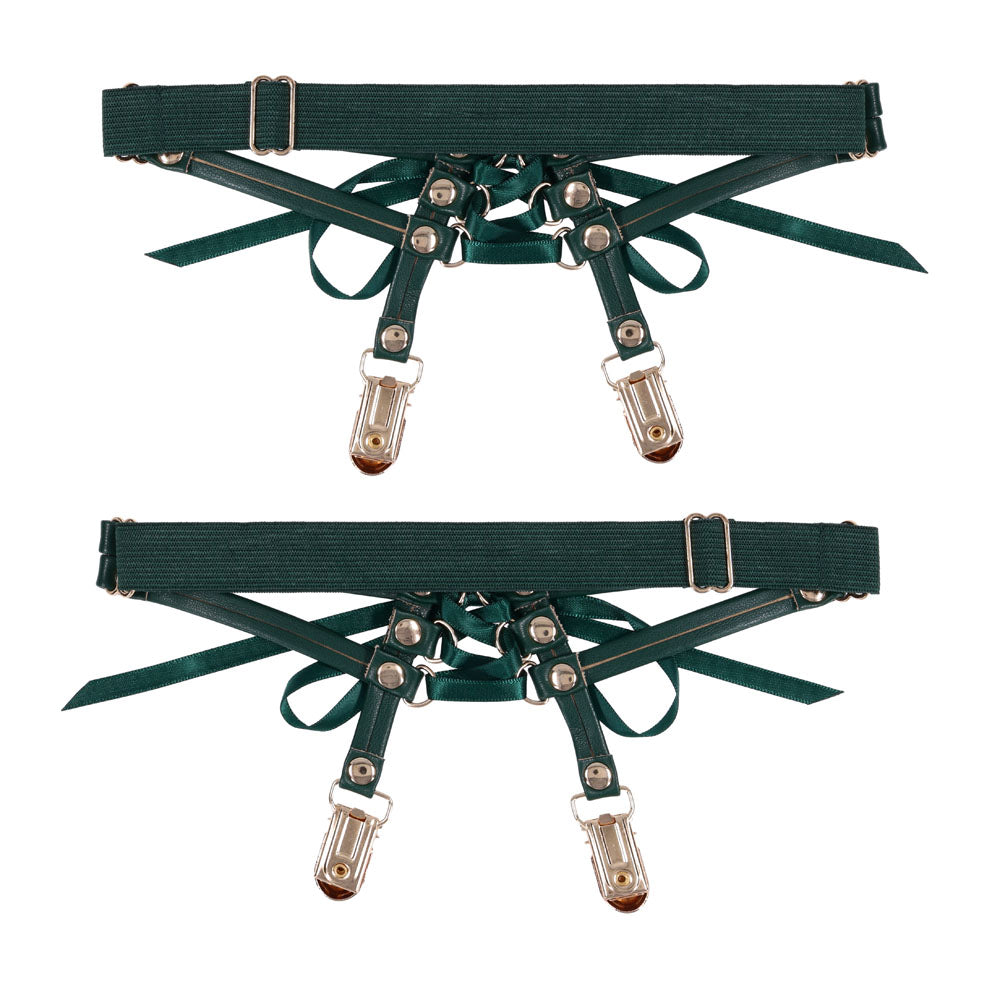 Sex & Mischief Indica Laced Up Garters - Green/Gold Garters - Set of 2 - SS10224