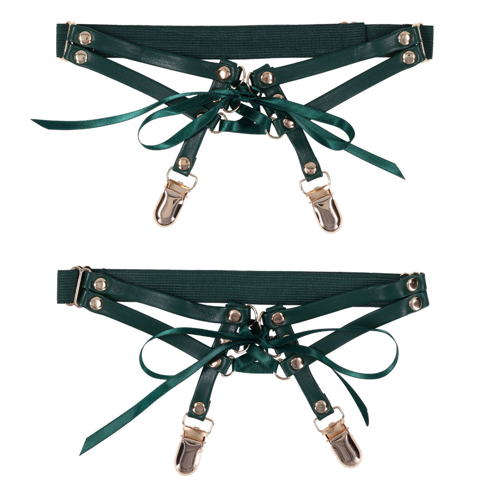 Sex & Mischief Indica Laced Up Garters - Green/Gold Garters - Set of 2 - SS10224