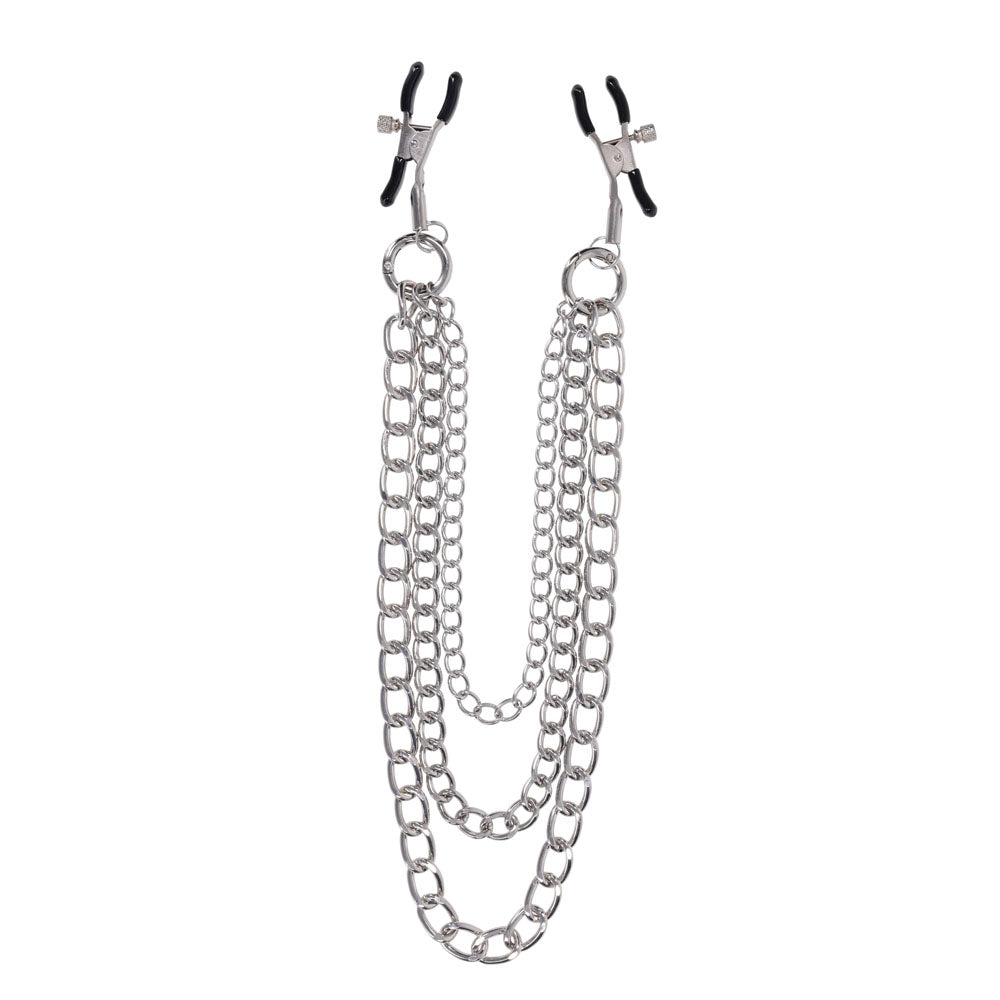 SPORTSHEETS Signature exCHAINgeable Nipple Jewelry - Silver Nipple Clamps with Chain - SS68119