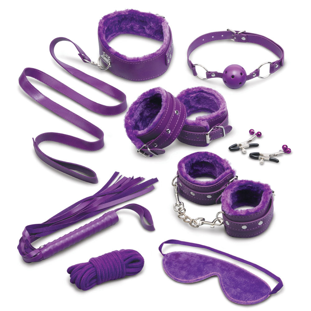 WhipSmart Fuzzy Everything You Need Bondage Kit - Purple Bondage Kit - 12 Piece Set - WS1073