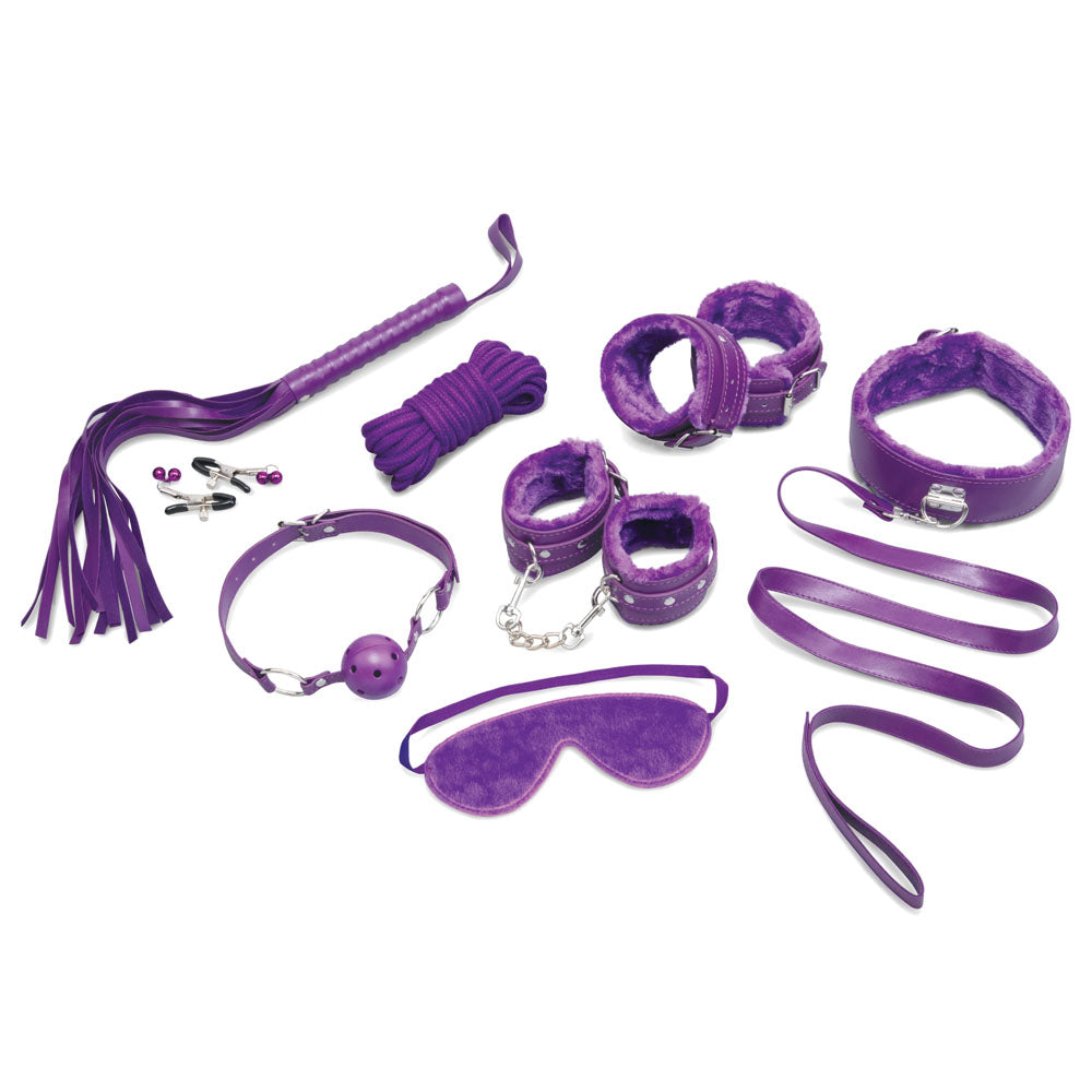 WhipSmart Fuzzy Everything You Need Bondage Kit - Purple Bondage Kit - 12 Piece Set - WS1073