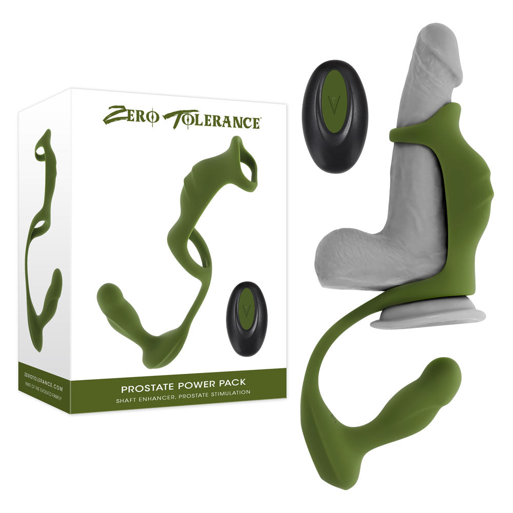 Zero Tolerance PROSTATE POWER PACK - Green USB Rechargeable Vibrating Prostate Massager with Cock Ring Harness - ZE-RS-6978-2