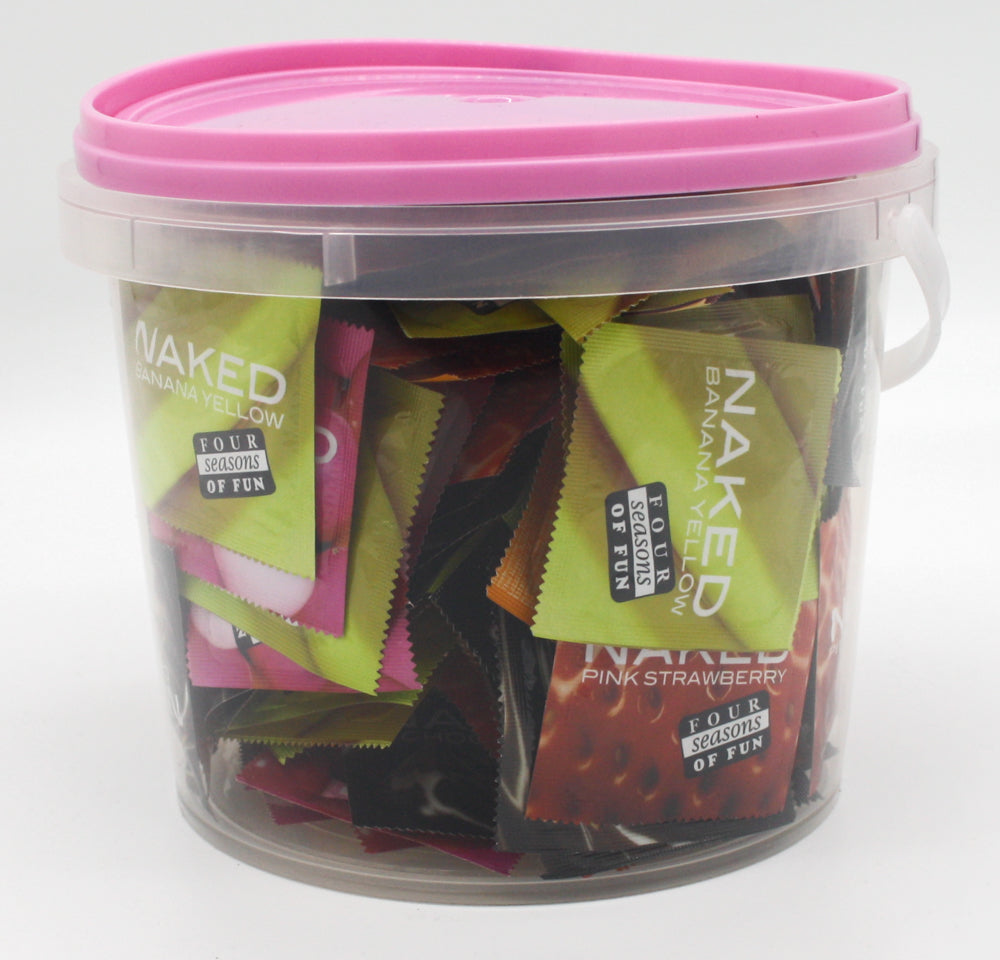 100 Flavored Four Seasons Condoms In A Bucket