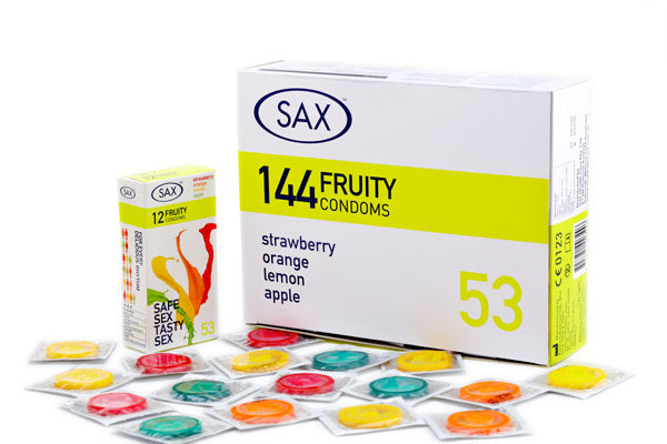 36 Condoms - Sax Fruity Apple, Lemon, Orange & Strawberry Flavored Condoms
