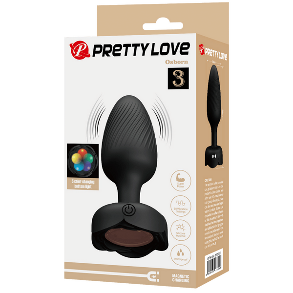 Osborn - Light-Up Rechargeable Butt Plug (Black)-BI-040183
