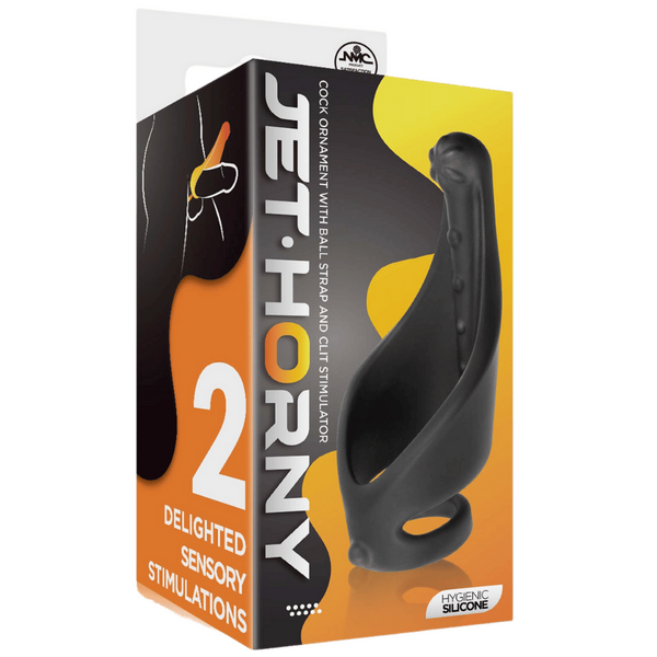 Cock Ring with Ball Strap and Clit Stimulator (Black)-FNR013A000-010