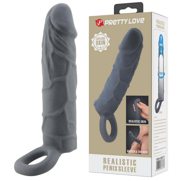 Realistic Penis Sleeve Veiny (Black)-BI-026227-2