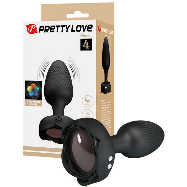 Olman - Light-Up Rechargeable Butt Plug (Black)-BI-040184