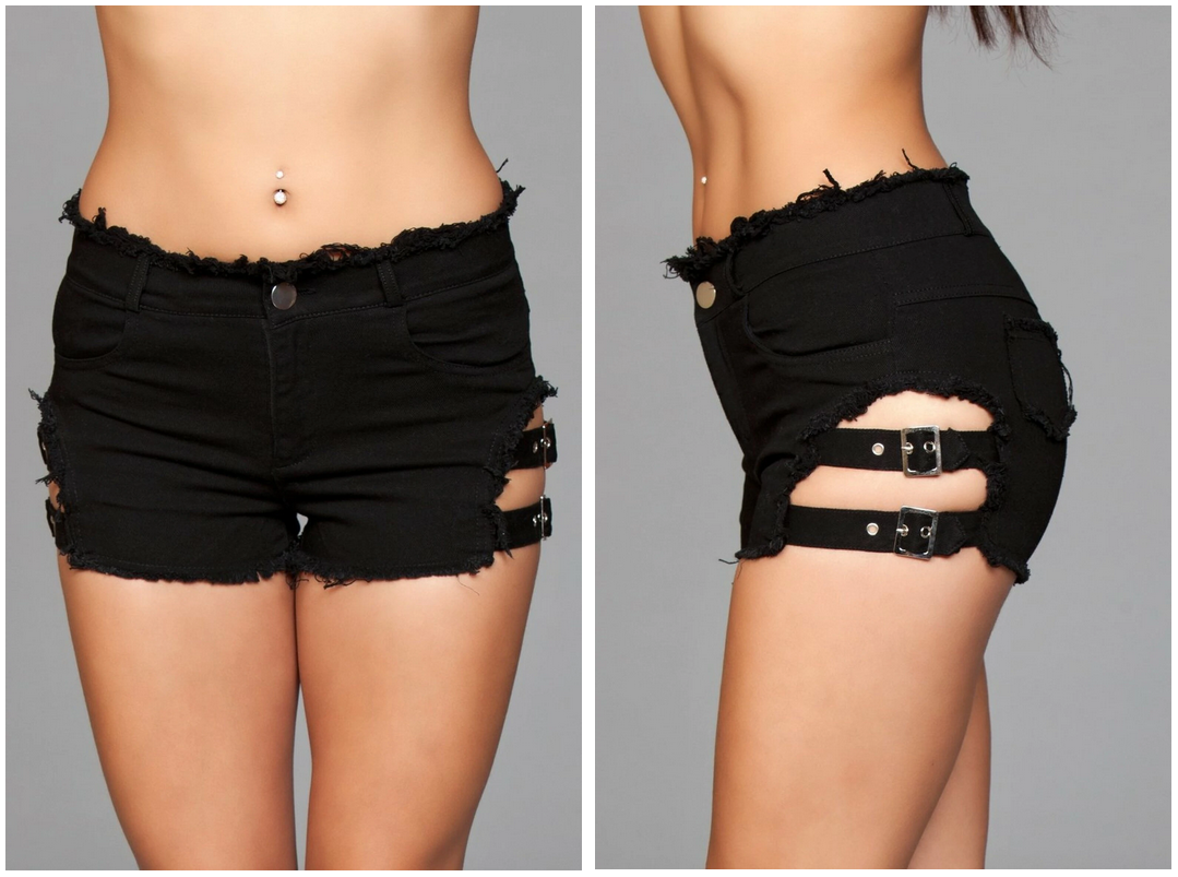 BeWicked Riley Sexy Cut Off Low Waist Mini Denim Booty Micro Daisy Dukes Shorts - BWJ3BK - Medium