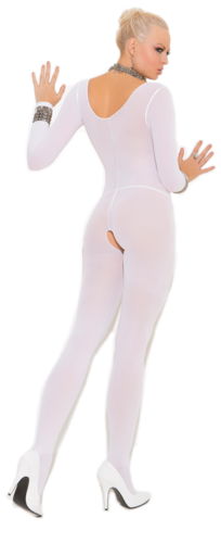 Elegant Moments Opaque Spaghetti Strap Long Sleeve Bodystocking Stocking - White