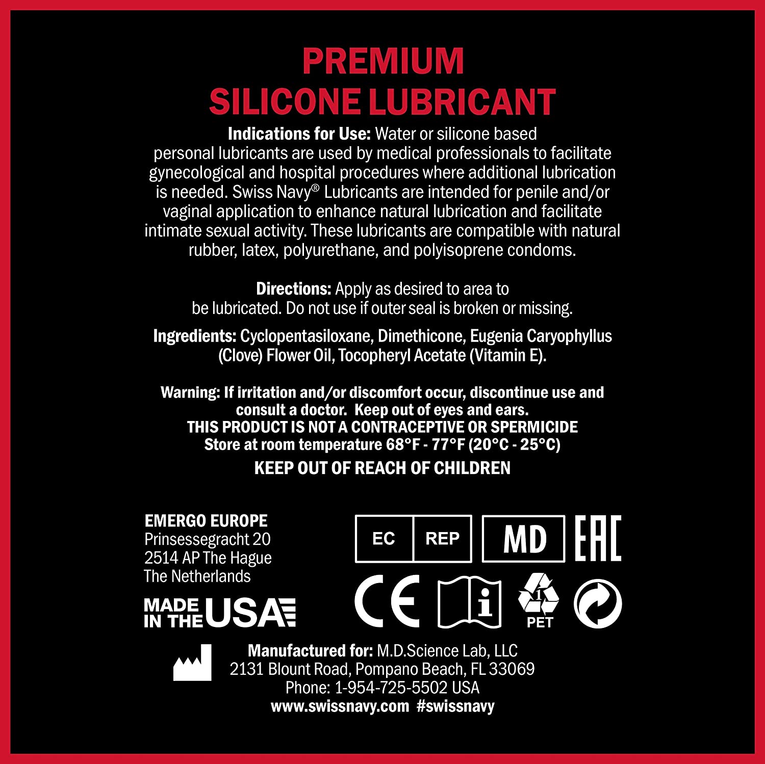 Swiss Navy Premium Anal Lubricant - Premium Silicone Anal Lubricant 473 ml (16 oz) Bottle