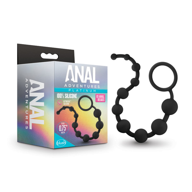 Anal Adventures Platinum 10 Anal Beads - Black-(bl-11015)
