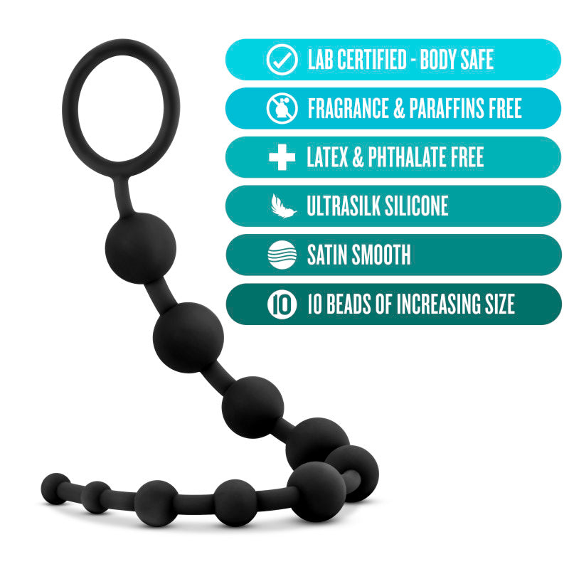 Anal Adventures Platinum 10 Anal Beads - Black-(bl-11015)