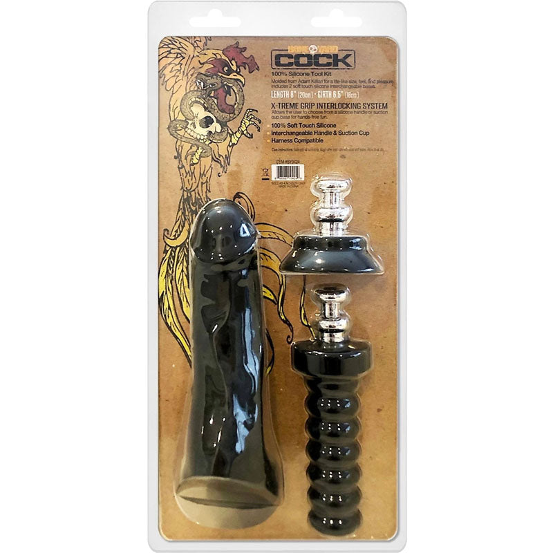 Boneyard Cock 8 inch - Black 20 cm Dong with Suction Cup & Handle Extensions