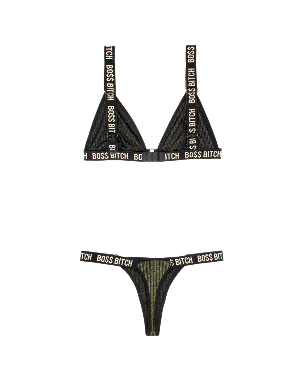 Boss Bitch Bralette and Thong Panty Set - Black / Gold - L/xl