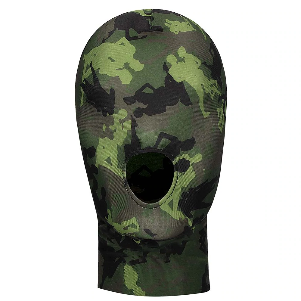 Ouch! Army Themed Mask with Mouth Opening Limited Edition Spandex Hood - Bondage Hood