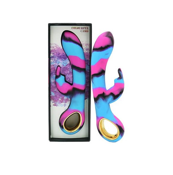 Colourful Camo Rechargeable Heating Rabbit Clit G Spot Vibrator Blue