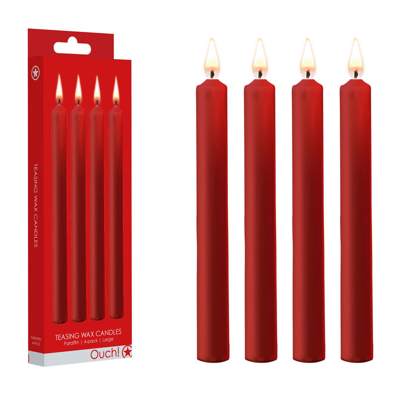 OUCH! Teasing Wax Candles Large - Red - Red Large Drip Candles - 4 Pack
