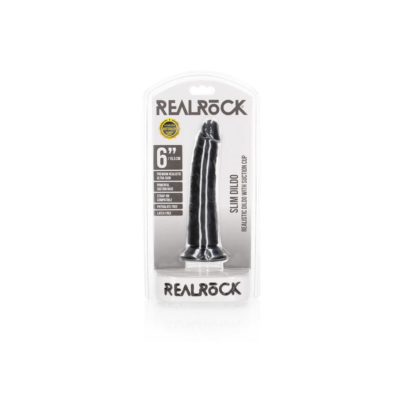 REALROCK Realistic Slim Dildo without Balls - 15.5 cm-(rea113blk)