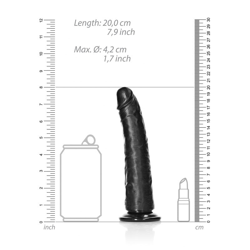 REALROCK Realistic Slim Dildo with Suction Cup - 18cm-(rea114blk)