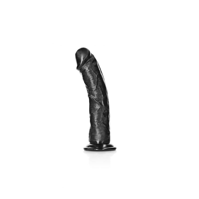 REALROCK Realistic Regular Curved Dildo with Suction Cup - 18 cm-(rea117blk)