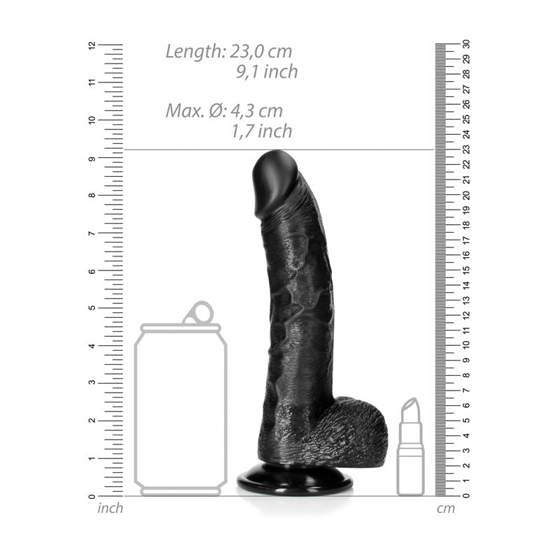 REALROCK Realistic Regular Curved Dong with Balls - 20.5 cm-(rea123blk)
