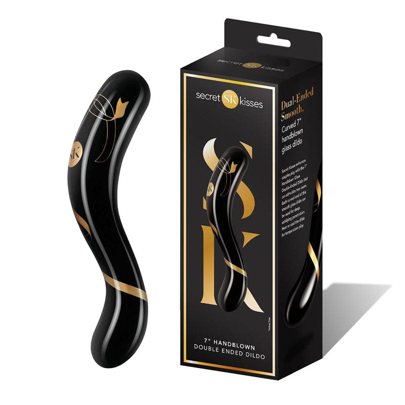 Secret Kisses 7'' Handblown Double Ended Dildo - Black 17.8 cm Glass Dildo
