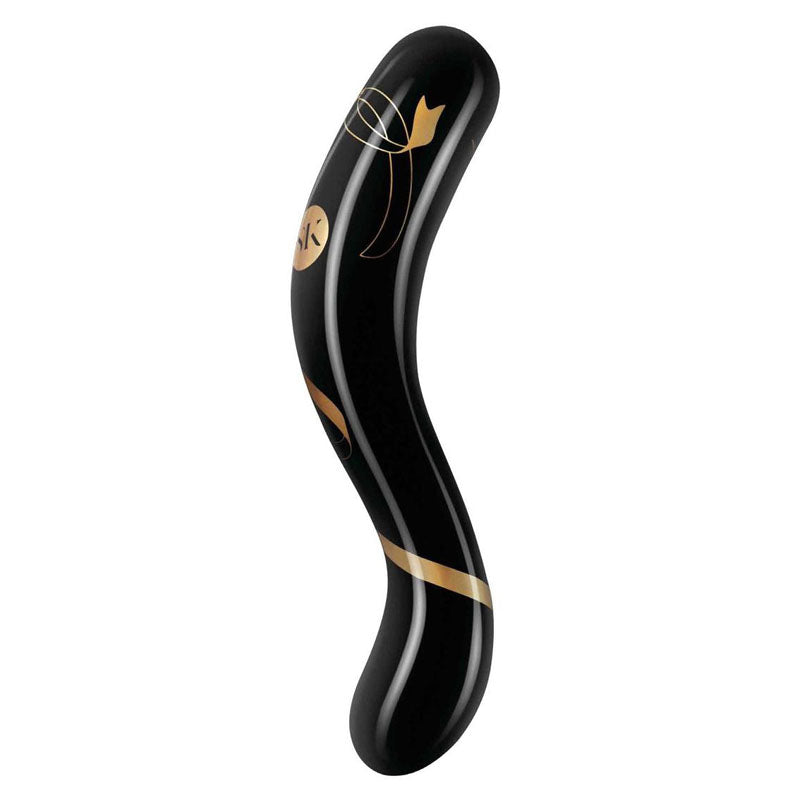 Secret Kisses 7'' Handblown Double Ended Dildo - Black 17.8 cm Glass Dildo