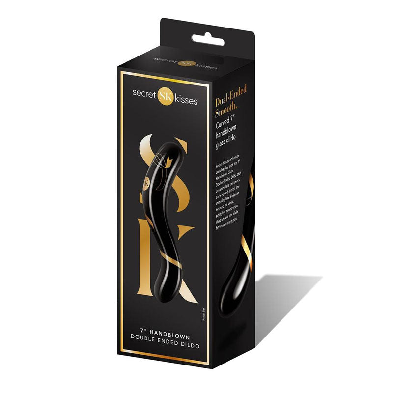 Secret Kisses 7'' Handblown Double Ended Dildo - Black 17.8 cm Glass Dildo