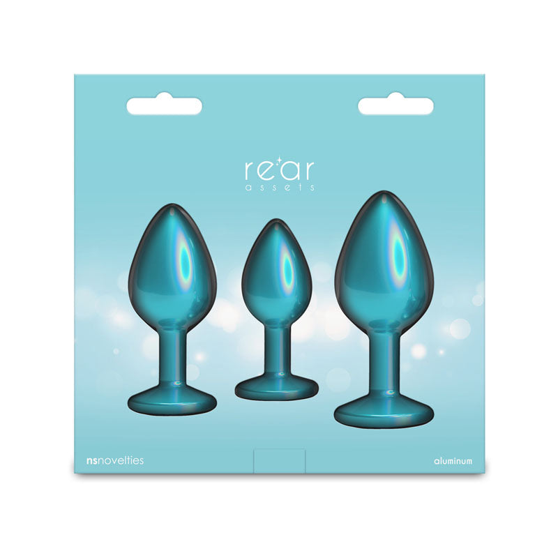 Rear Assets Trainer Kit - Iridescent Teal - Iridescent Teal Metallic Butt Plugs - Set of 3 Sizes - NSN-0960-07