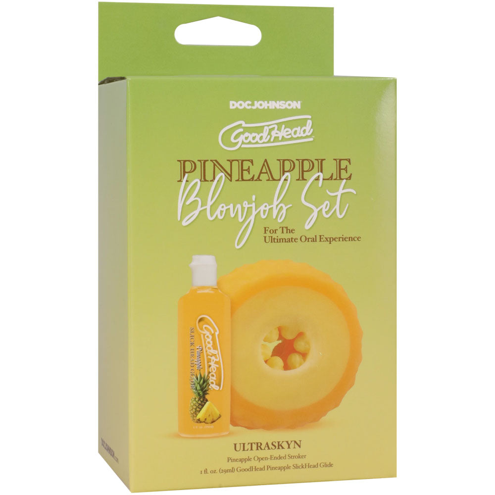GoodHead Pineapple Blowjob Set - Pineapple Stroker with Pineapple Flavoured Lubricant 30 ml Bottle - 0682-41-BX