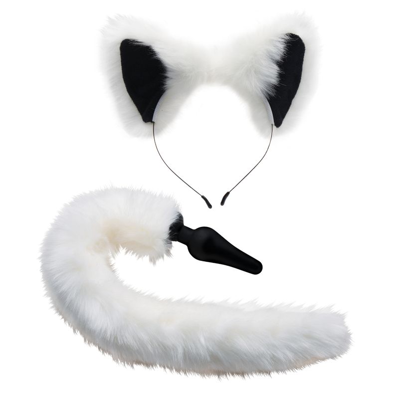 Anal Plug and Ears Set White Fox Tail