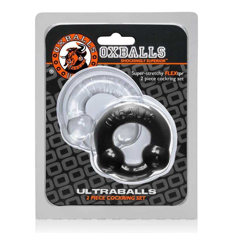 Ultraballs 2 Pk Cockring Black And Clear